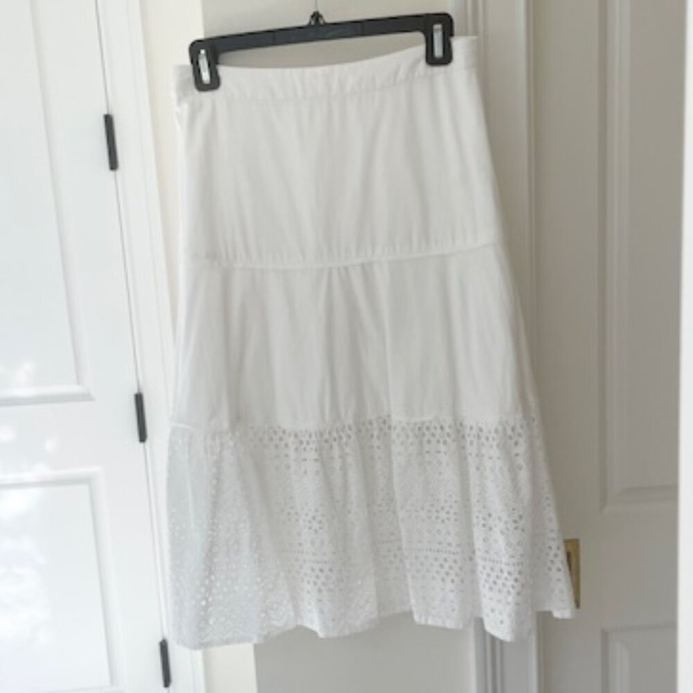 J. Crew Point Sur White Cotton Eyelet Midi Skirt